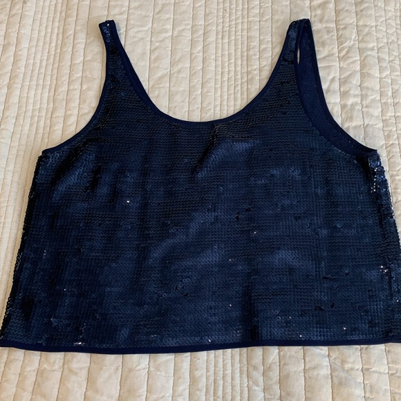 Club Monaco Midnight Blue Sleevless Cropped Sequined Top Size XS/ S - Picture 4 of 4